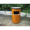 Metal and beech wood trash receptacle garbage trash bin